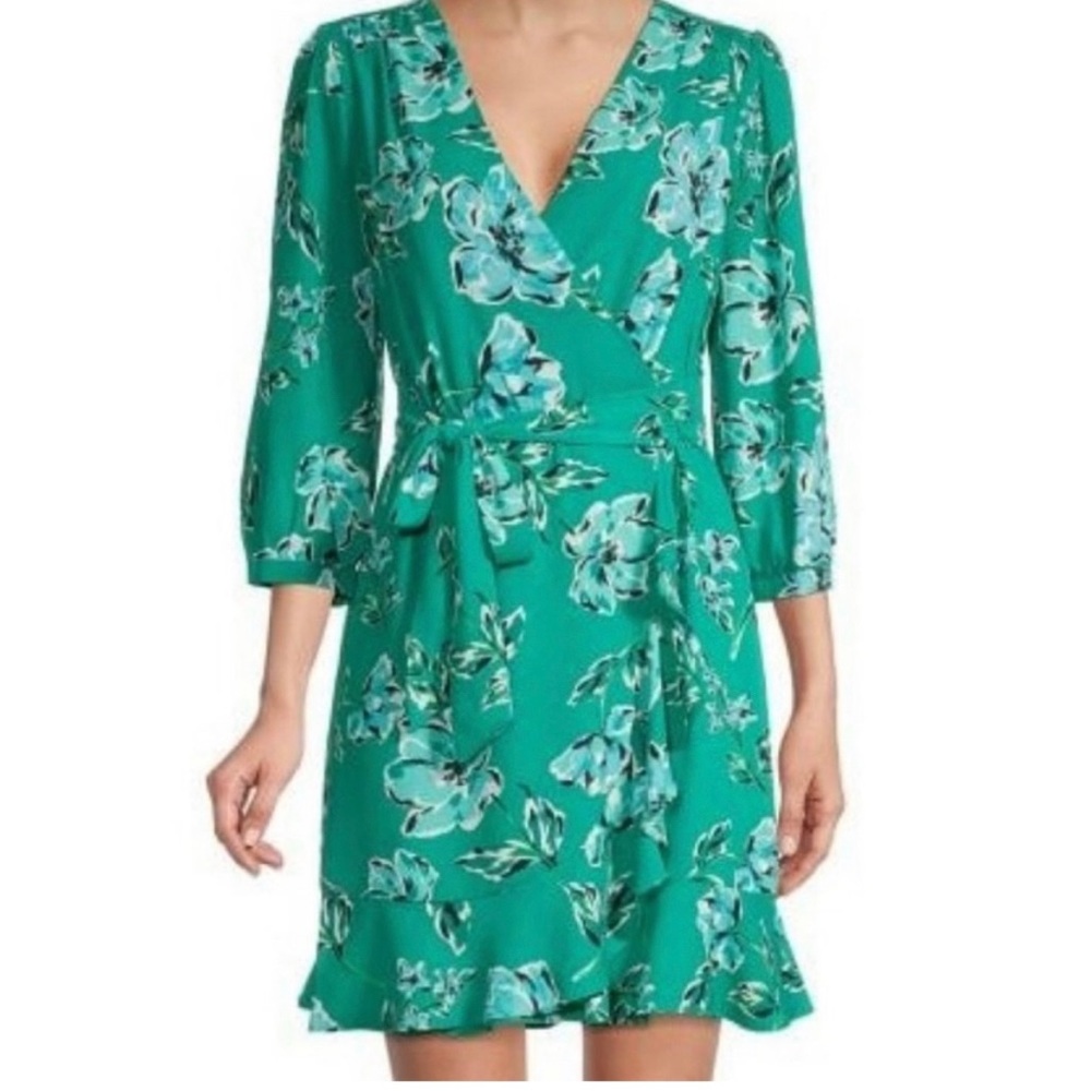 Karl Lagerfeld Floral Print Ruffled Faux Wrap Dress